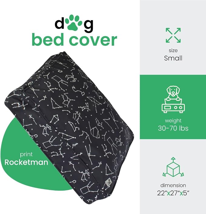Molly Mutt Small Dog Bed Cover -Rocketman Print - Measures 22”x27”x5’’ - 100% Cotton - Durable - Breathable - Sustainable - Machine Washable Dog Bed Cover
