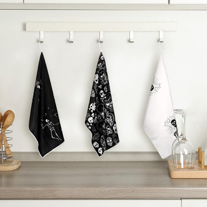 Bencailor 6 Pcs Skull Kitchen Towels Skeleton Dish Hand Towels Gothic Spooky Skull Tea Washcloth for Bathroom Kitchen Goth Horror Decor Gifts 24 x 16''