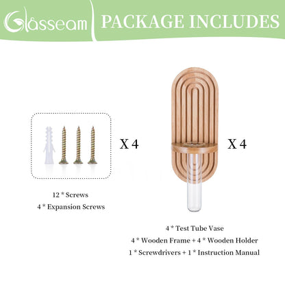 Glasseam Propagtion Stations for Wall Decor: 4pcs Boho Hanging Glass Propagation Vases for Plants and Flowers - Indoor Wood Wall Planter with Test Tube for Living Room Entryway Office Home Decor