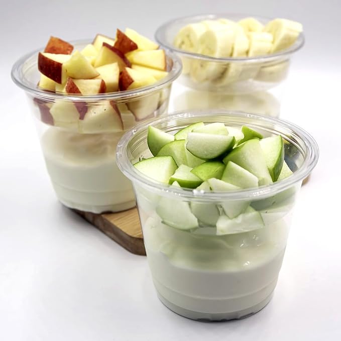 Zezzxu 50 Pack 9 oz Disposable Parfait Cups with Lids No Hole, Toppings Compartment and Spork, Yogurt Conatiner with Granola Holder for Take Away Breakfast and Snacks, No Leaking