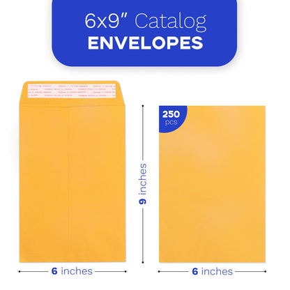 6x9 Manilla Envelopes Self Seal 250 PCS, Goefun Small Brown Kraft Catalog Envelopes 6x9 for Mailing - 100GSM Paper