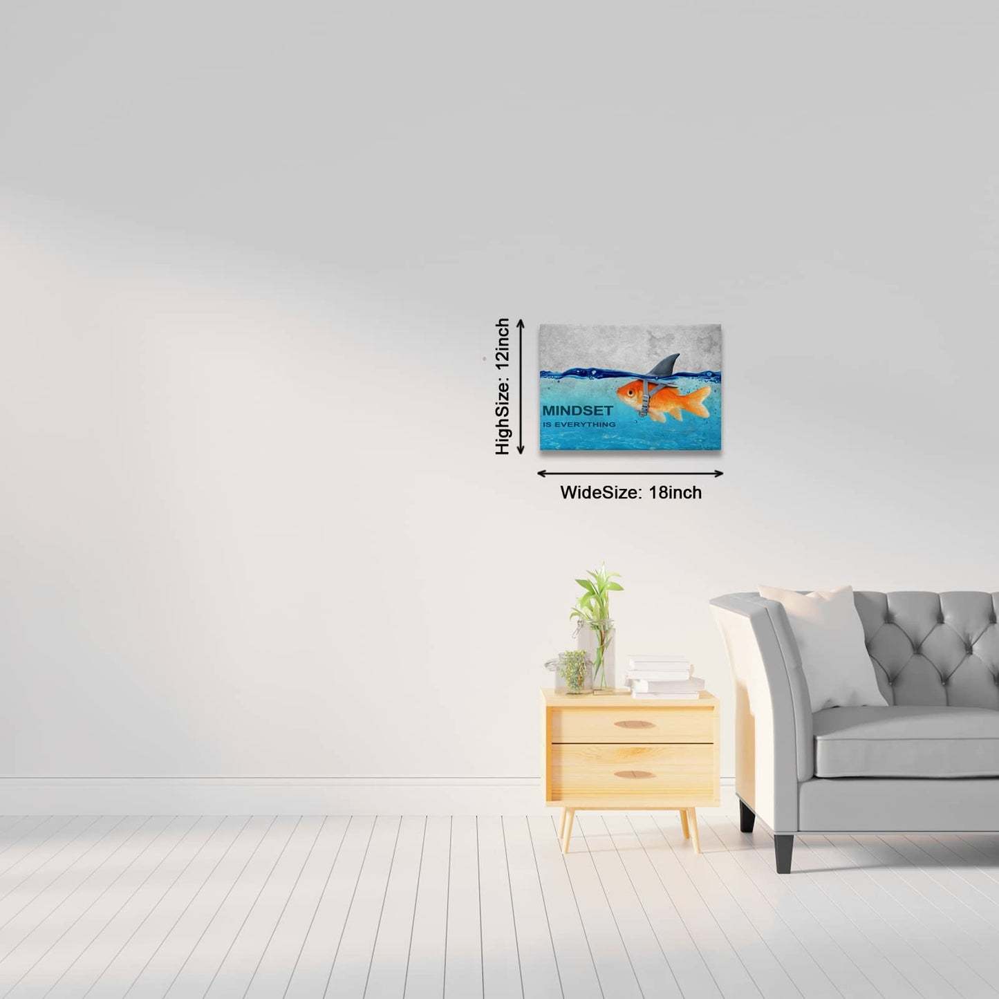 BWSPACE Mindset is Everything Wall Art Fish Poster Office Wall Decor Motivational Quotes Canvas Wall Art Prints Entrepreneur Bundle Set 1 Pieces Inspirational Wall Decor for Home (12" W x 18" H)