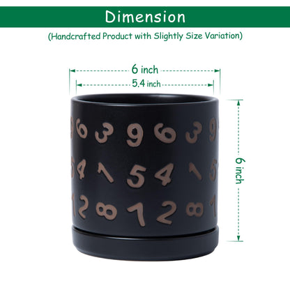 D'vine Dev Set of 2 Ceramic Planter Pots with Drainage Hole and Saucer, 6 Inch Plant Pots for Plants Indoor Houseplants, Black, 99-Z-B-2-Y