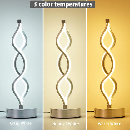 NUÜR Infinity Spiral LED Table Lamp Silver, Dimmable Metallic Bedside Lamp with Touch Controller, 3 Colour Temperature, 15.8 Inch Height, Decorative Lamp for Home, Living Room