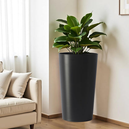 JLXMROSE 2 Pack Tall 21.7 in Planters for Outdoor Plants, Modern Tall Square Planter Box, Indoor/Outdoor Porch Patio Flower Pot, Modern Big Tapered Matte Tree Flower Pot for Garden (Black)