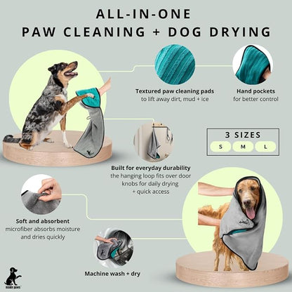 Microfiber Dog Towel & Paw Cleaner – Super Absorbent for Drying Dogs Large, Medium & Small, Quick Dry Pet Towels with Hand Pockets, Soft & Durable Puppy Towel, Machine Washable, Hanging Loop (Large)
