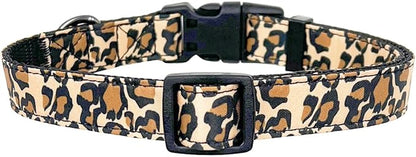 Dog Collar Leash Set, Leopard Pattern, Nylon Webbing Plus Cotton Ribbon, 5ft Matching Leash, for Medium Dogs.(M, Brown Leopard)