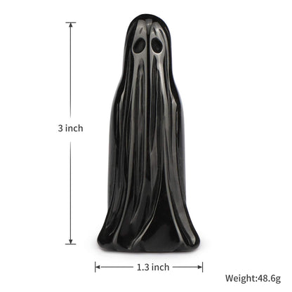 Artistone 3.0" Black Obsidian Halloween Crystal Ghost Carving Statue Figurine Hand Carved Gemstone Ghost Collectibles Sculpture Stone for Carnival Party Decoration with Gift Box