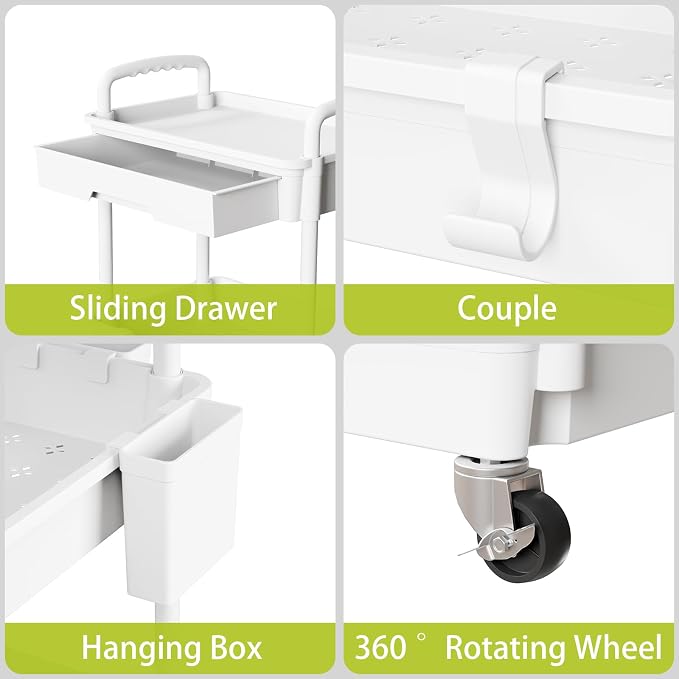 Sorgion 3 Tier Rolling Cart Organizer,Laundry Room Bathroom Organizers and Storage Office Shelves Mobile Shelving Unit Kitchen Trolley Cart with Wheels for Art,Craft,Diaper,Bedside,Snack(White)