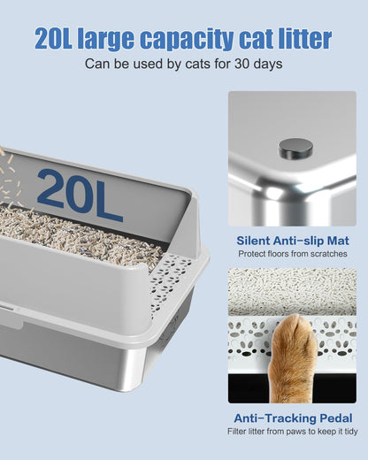 2PACK Stainless Steel Litter Box, Metal Litter Boxs with Lid High Sides, XL Extra Large Litter Box for Big Cats, Never Absorbs Odors, Leak-Proof, Stain-Free, Rust-Free, Easy to Clean, Scoop Included