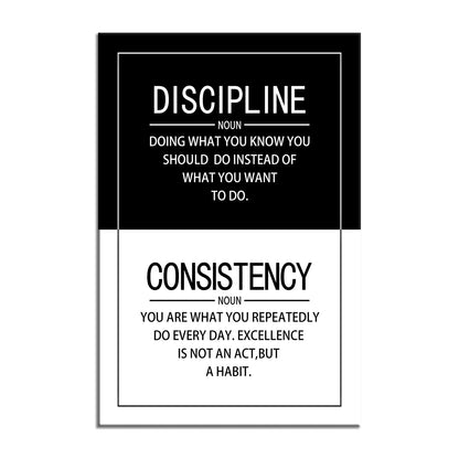 Discipline Consistency Noun Quote Motivational Wall Art for Office Inspiration Positive Poster Inspirational Canvas Painting Prints Wall for Living Room Home Decor Framed Artwork [12''W x 18''H]