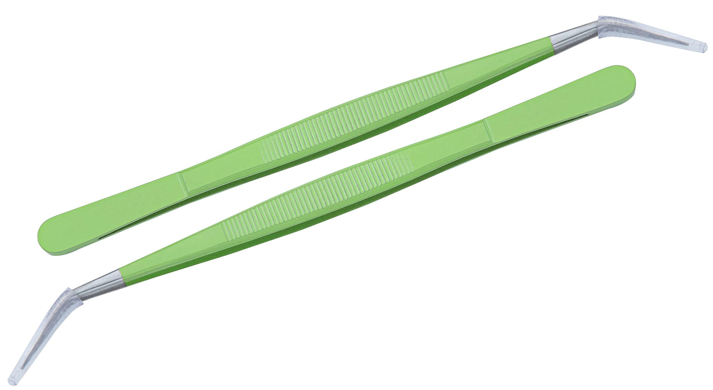 HADIZ Stainless Steel Garden Tweezer Two Piece Set with Curved Tip Tweezers for Cactus and Succulents Gardening(Curved)