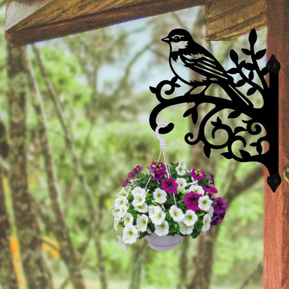 peacoblue Iron Plant Hangers Hooks 11.6"x15.2" for Outdoor Indoor Hanging Plants Flower Fern Pots Lantern Bird Feeder, Weather Resistant Metal Wall Holder for Porch Garden(Sparrow Bird on Branch)