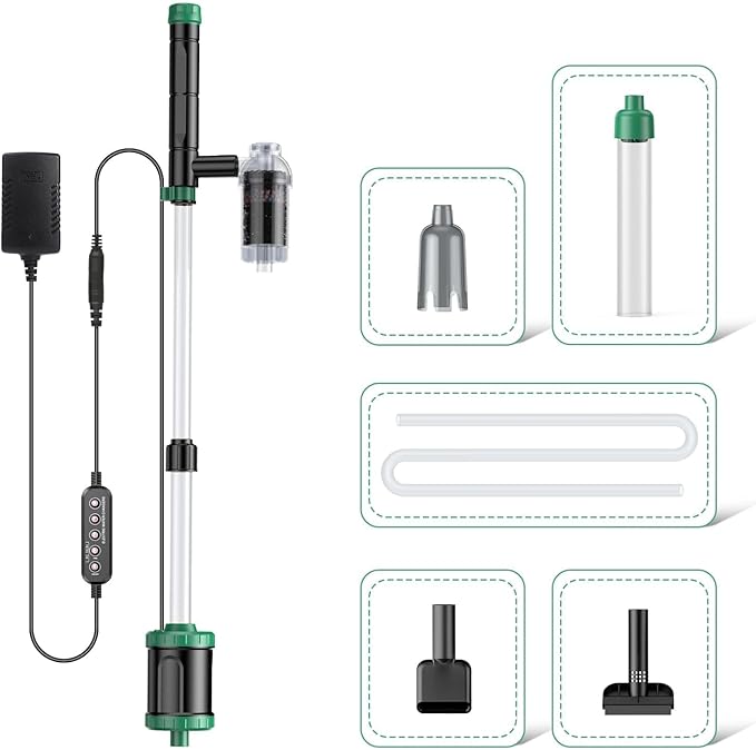 AKKEE Aquarium Vacuum Gravel Cleaner, 36W Electric Fish Tank Cleaner Vacuum, 8 in 1 Multifunctional Aquarium Cleaner for Automatic Water Change, Wash Sand, Water Circulation and Timed Off