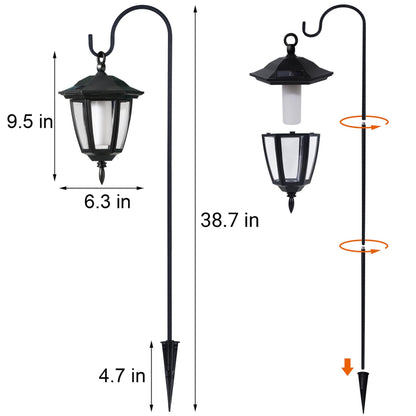 Dynaming 6 Pack Solar Flame Hanging Lights Outdoor, Halloween Solar Flickering Flame LED Garden Lanterns with 6 x 38 Inch Shepherd Hooks, Christmas Lighting for Lawn Patio Yard Pathway Driveway