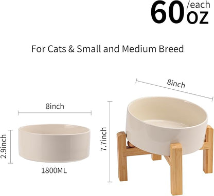 Elevated/Raised 15°Tilted Anti Slip Ceramic Dog Bowl for Medium & Large Breeds,Slanted Bulldog Big Face Pet Feeding Food Water Dish Stand for Dogs (7.6 Cups/60OZ) Beige