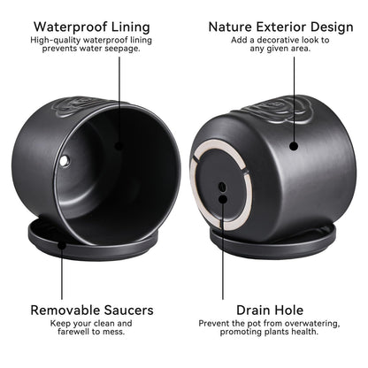 Ekirlin 7 inch Plant Pots,Ceramic Rose Flower Planters Indoor,Modern Succulents Containers with Drain Hole Saucer,Weatherproof Pot for Decorate Home,Office & Outdoor (Black)