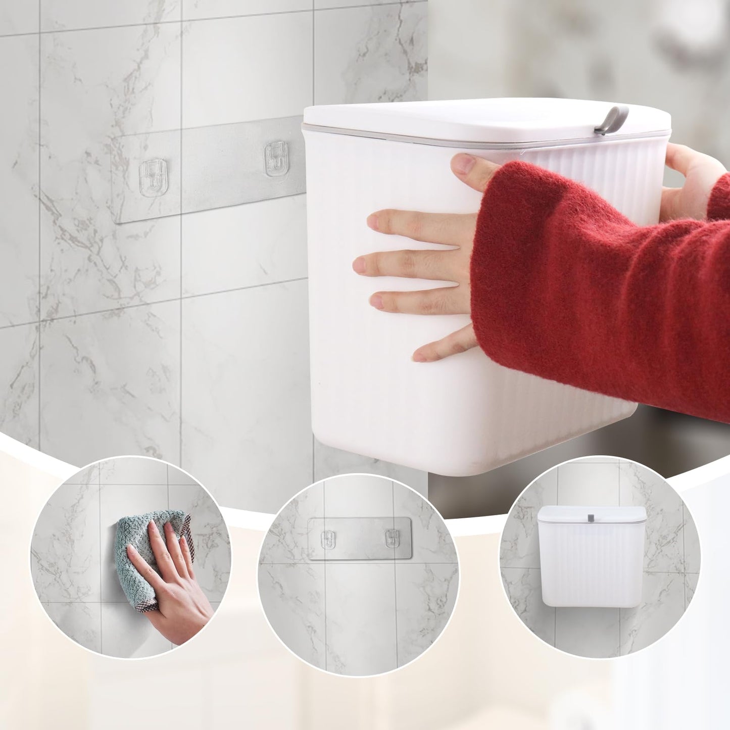 Sanitary Napkin Receptacle,White Plastic Wall Mounted Tampon Disposal Bin with Lid 10x9x6 inches Feminine Hygiene Trash Can for Women Bathroom Home Office Sanitary Waste(with 200pcs Trash Bag)
