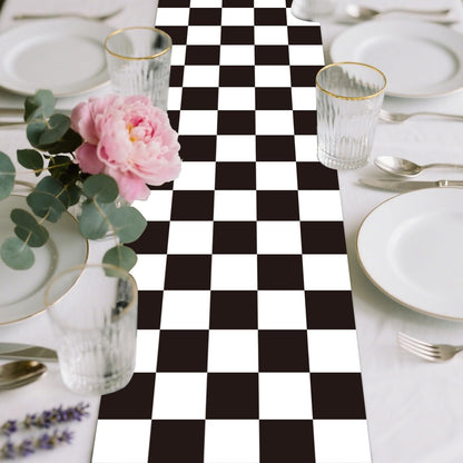 CHRORINE 2 Pcs Black and White Checkered Table Runners for Racing Cars Theme Birthday Party Boy Men Birthday Anniversary Decorations, Truck Theme Fast One Two Fast Decorations 13x108 Inches