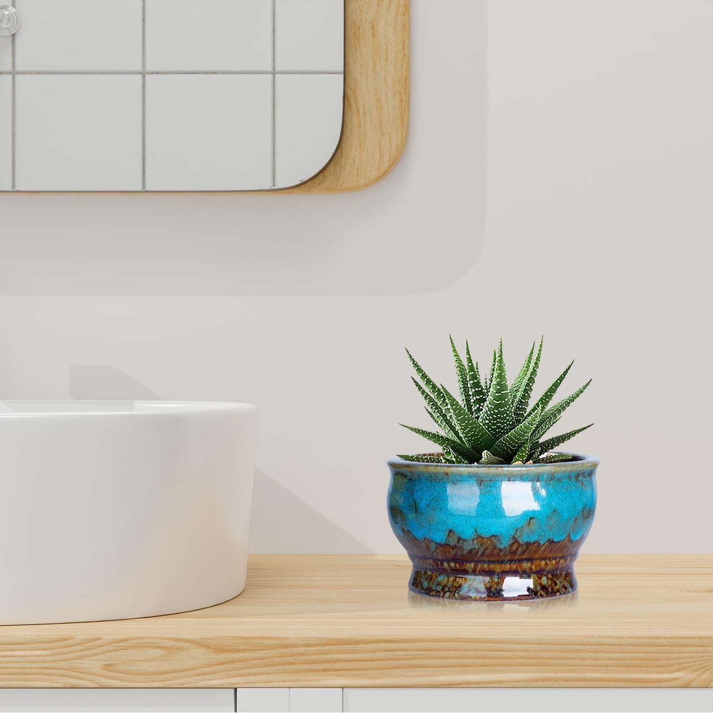 ARTKETTY Succulent Pots - 4.3 Inch Small Plant Pots with Drainage Set of 5, Ceramic Pots for Indoor Plants Glazed Cactus Flower Planter Container