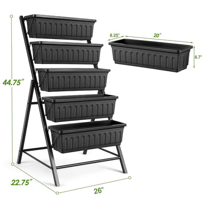 SEJOV 4FT Vertical Raised Garden Bed, 5 Tiers Elevated Planter Box for Herbs Vegetables Flowers, Graden Vertical Planter with Drainage System for Patio Balcony Garden Outdoor Indoor Plants (Black)