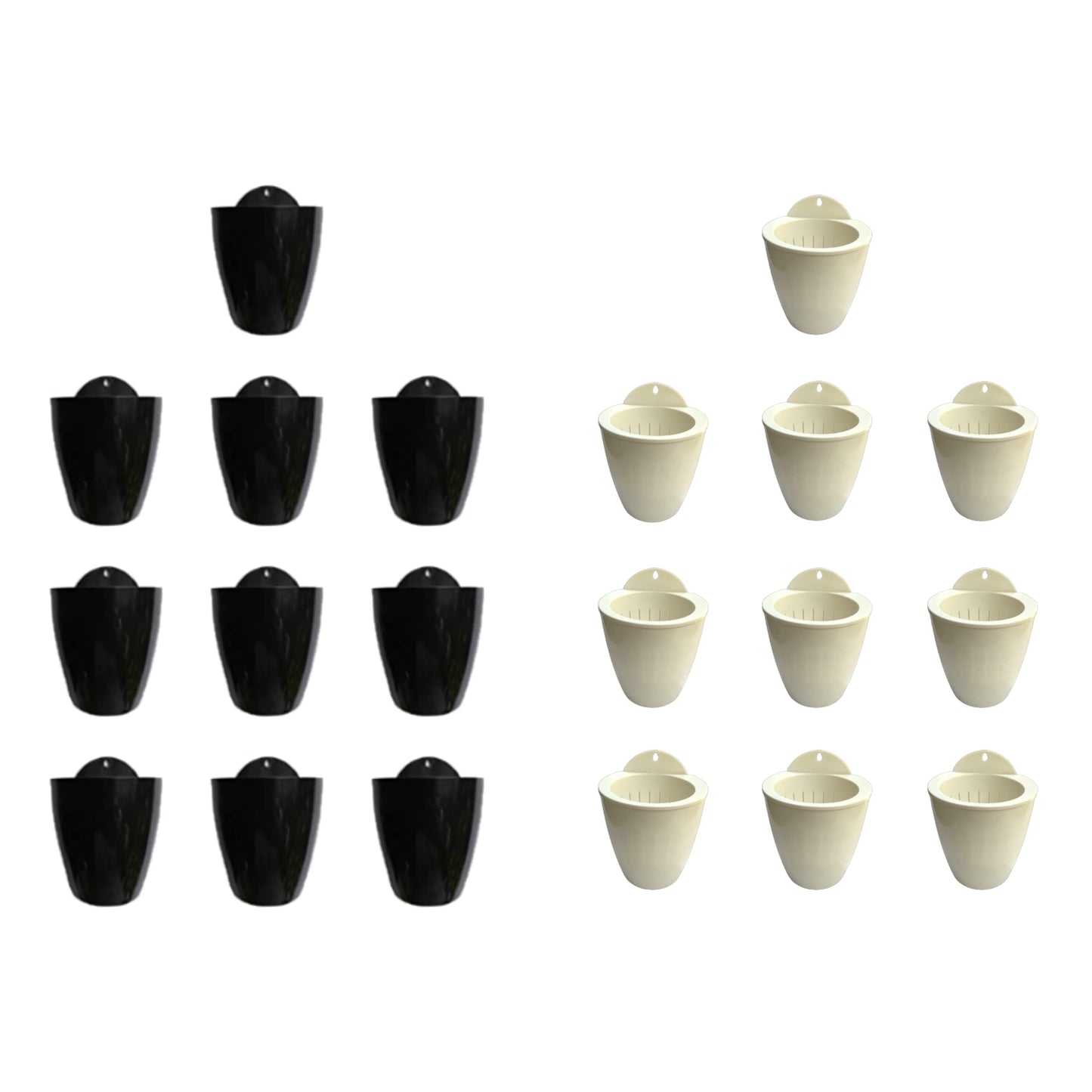 LaLaGreen Bundle - 4" x 10 Pack + 4" x 10 Pack Black and White Self Watering Plastic Pots Wall Mount Plant Holder, Modern Hydroponic Wall Hanging Pot Vertical System Living Plant Wall Garden