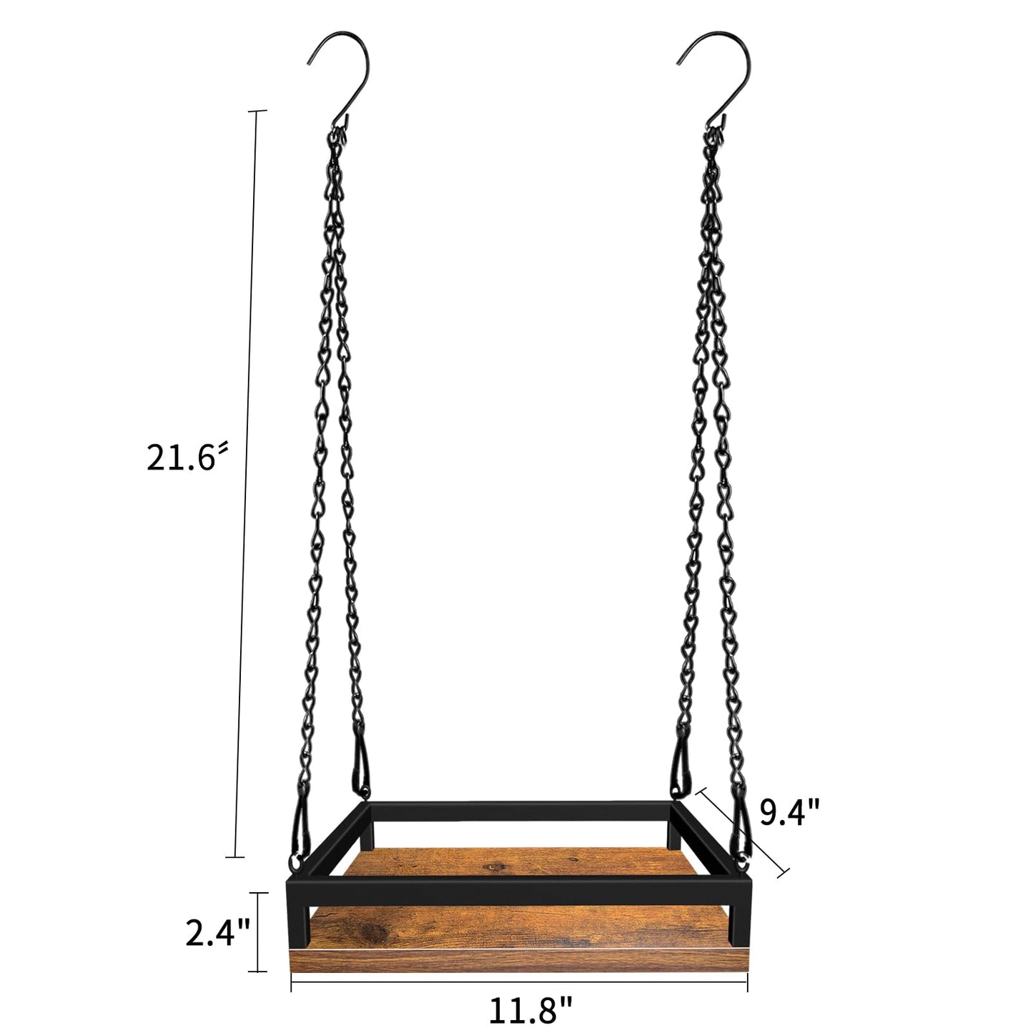 Plant Hanger Indoor, 11.8" Wooden Hanging Plant Holder with Metal Frame Hanging Planter for Indoor Plants Load 50LB Hanging Plant Shelf with 27.6" Long Chain, Ideal for Heavier Pots Window Ceiling