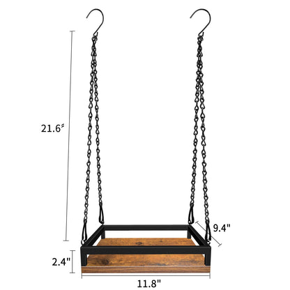 Plant Hanger Indoor, 11.8" Wooden Hanging Plant Holder with Metal Frame Hanging Planter for Indoor Plants Load 50LB Hanging Plant Shelf with 27.6" Long Chain, Ideal for Heavier Pots Window Ceiling