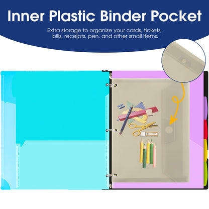 INFUN 1 Inch Telescoping Project Organizer Binder-2PCS,13 Pocket, Customizable Front Cover, 5 Colors Pocket Divider and Plastic Binder Pocket，225 Sheet Capacity-Blue