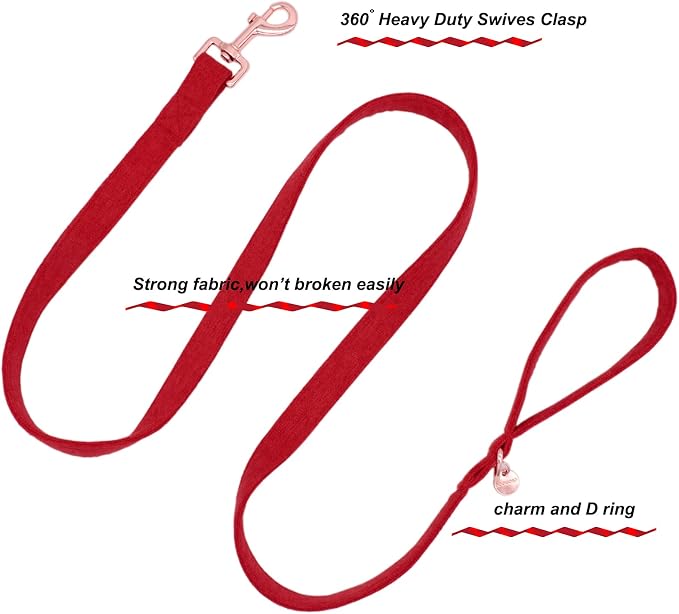 DOGWONG Cotton Hemp Dog Collar, Heavy-Duty Red Dog Collar Durable Soft Natural Fabric Pet Dog Collar Cute Wedding Puppy Necklace for Small Medium Large Dog