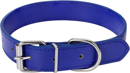 Deep Blue Soft Leather Dog Collar for Small,Medium, Large Dog, Comfortable and Adjustable (Wide: 0.75'' for Dog's Neck: 10''~14'', Deep Blue, M)