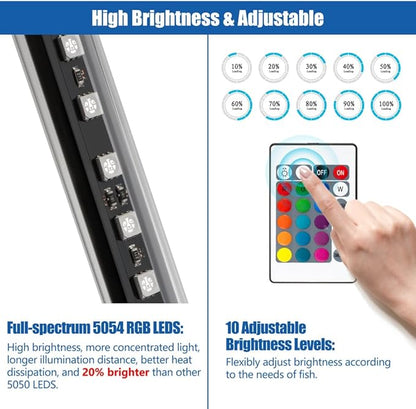 LED Aquarium Light with IP68 Waterproof and Memory Function Submersible Fish Tank Light with Remote and 16 Colors 7.5 Inches Brightness Adjustable Underwater Light Bar for Fish Tank Aquarium