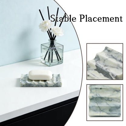Marble Soap Dish, Draining Soap Dish - Rectangular Lotus Green with Natural Stone Texture, Non-Slip Bathroom Soap Holder for Shower/Bathroom Countertop, Decorative & Durable