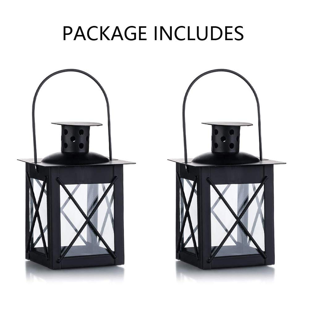 2 Pcs Tealight Lanterns Hanging Candle Holder, Metal Mini Decorative Led Tea Light Candleholder Decoration for Birthday Parties Wedding Centerpiece Relaxing Spa Setting (Black, 2 Pcs)