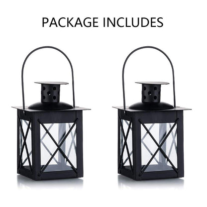 2 Pcs Tealight Lanterns Hanging Candle Holder, Metal Mini Decorative Led Tea Light Candleholder Decoration for Birthday Parties Wedding Centerpiece Relaxing Spa Setting (Black, 2 Pcs)