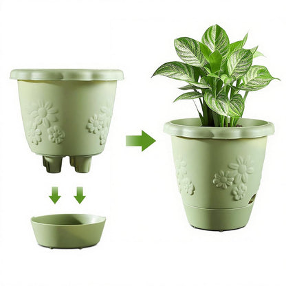 ULIKEIT 8 Inch Self Watering Pots for Indoor Plants, Set of 4 Plastic Planters with Drainage Holes and Saucers, Outdoor Flower Pots Home Garden Modern Decor (White)