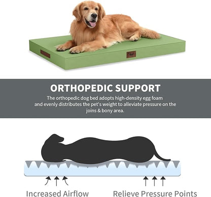 Outdoor Extra Large Dog Crate Bed, XXL Waterproof Dog Bed for Giant Breeds Dogs, 47x29 Inch Orthopedic Egg Crate Foam Pet Mat with Removable Cooling Cover, Light Green