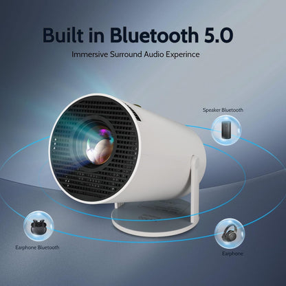 Mini Projector with WIFI 6 and Bluetooth, 4K 1080P Support Portable Projector 180° Rotatable 130'' Screen Movie Projector Auto Keystone Compatible for Laptop, PC, Smartphone (White)