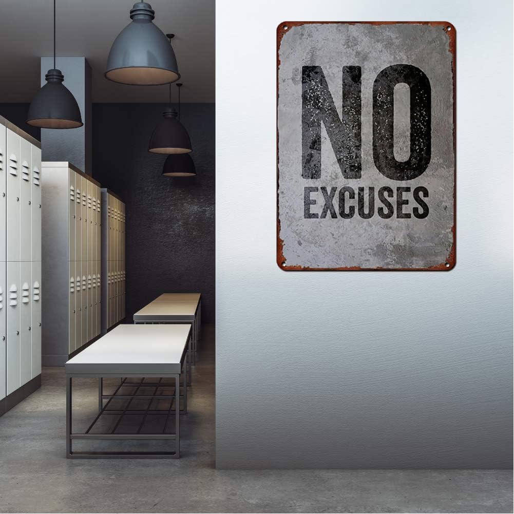GYM Metal Tin Sign No Excuses Retro Poster Motivational Quote Gym Signs For Cafe Bar Gym Living Room Bathroom Kitchen Home Art Wall Decoration Plaque Gift 8x12 Inch