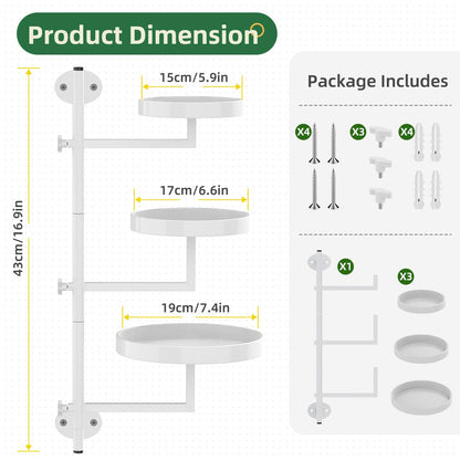 Gaoymsym Wall Mount Plant Holder Outdoor Rotating Window Plants Shelves Metal Wall Plant Stand 3 Tier Wall Planters for Indoor Plants, for Outdoor, White