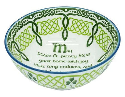 Royal Tara Irish Ceramic Blessing Bowl Shamrock Celtic Knotwork Kitchenware Gift Serving Soups Stews Salads Bone China Mixing Bowl for Kitchen (Ceramic, Blue-May the Road Rise Blessing 5.5")