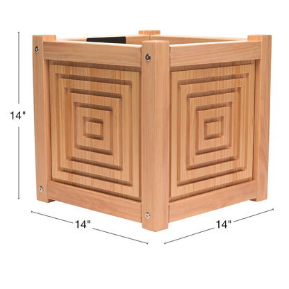EXCELLO GLOBAL PRODUCTS 14" Jardin Square Panel Wooden Outdoor Pole Planter – Natural Modern Patio Planter Box for Deck, Porch, Balcony & Garden Decor