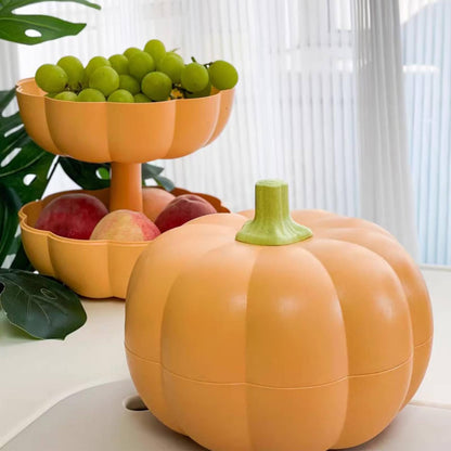 Large Pumpkin Bowls 2 Set, Plastic Pumpkin Candy Dish Jar with Lid Thanksgiving Decor Pumpkin Dish with Cover Pumpkin Serving Tray Fall Decorative Food Snacks Storage Container for Sugar Cookie