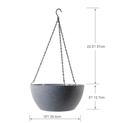 WSMKSZ 10 inch Hanging Planters for Outdoor Indoor Plants with Drainage Holes and Chain, 2 Pack Round Hanging Flower Plant Pots for Garden Home Porch Decor, Speckled Grey