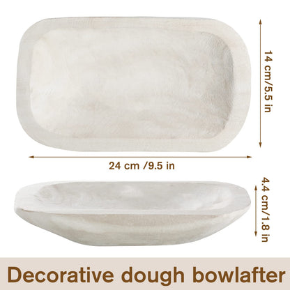 Xaatren Large Wooden Dough Bowl Decorative Wooden Bowl Rustic Long Dough Bowls Decor for Farmhouse Home Dining Table Centerpiece Living Room Kitchen Decorations(10 x 6 Inch,White)
