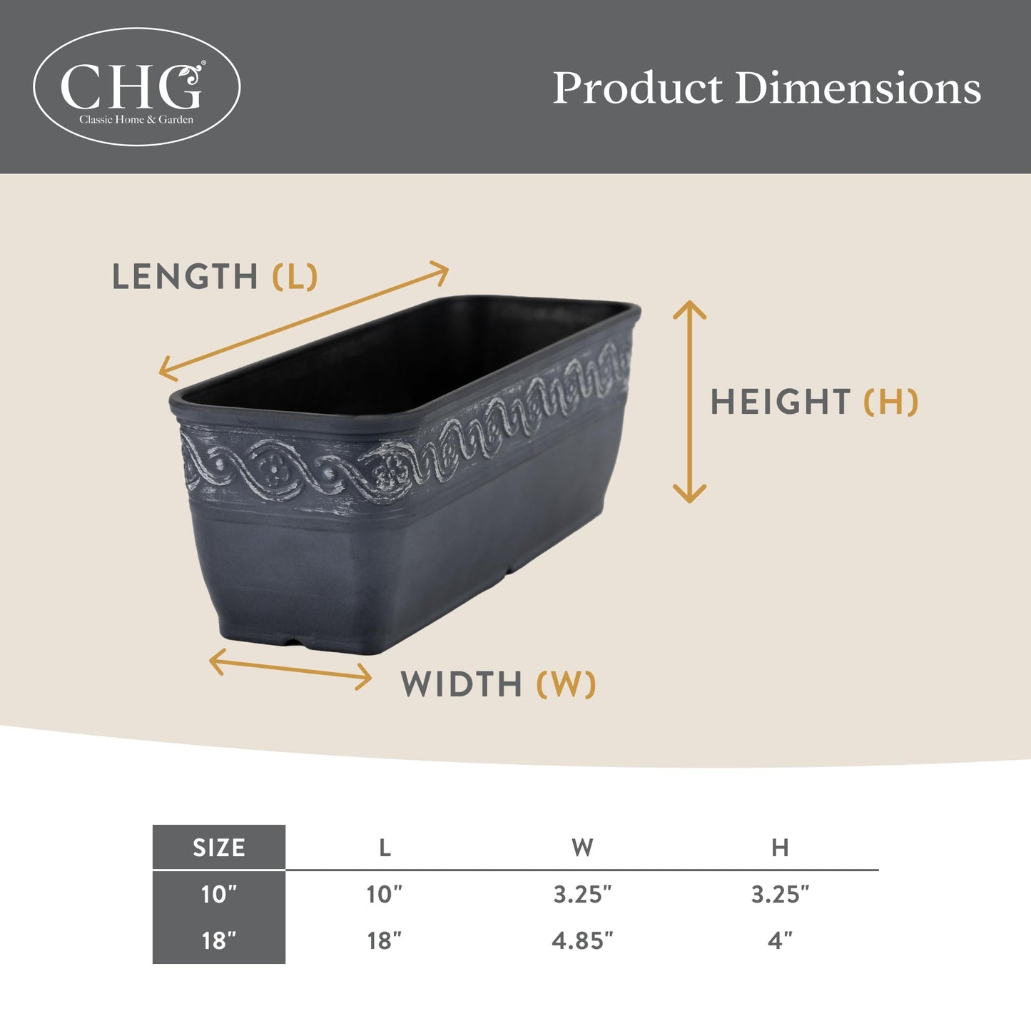 Classic Home and Garden Corinthian Trough Planter, 10", Bronze