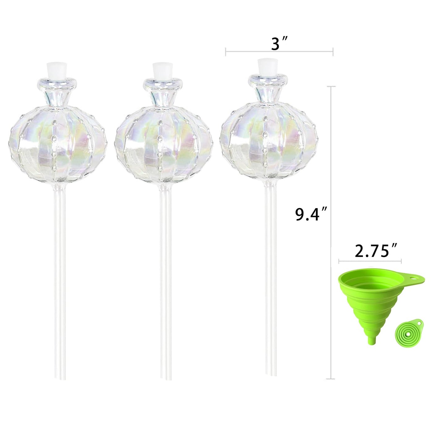 OYSIR 3 PCS Top-Fill Self Watering Globes, Automatic Plant Watering Devices, Transparent Self Watering Planter Insert, Durable Clear Glass Aqua Bulbs for Indoor, Cactus Shape, & Funnel