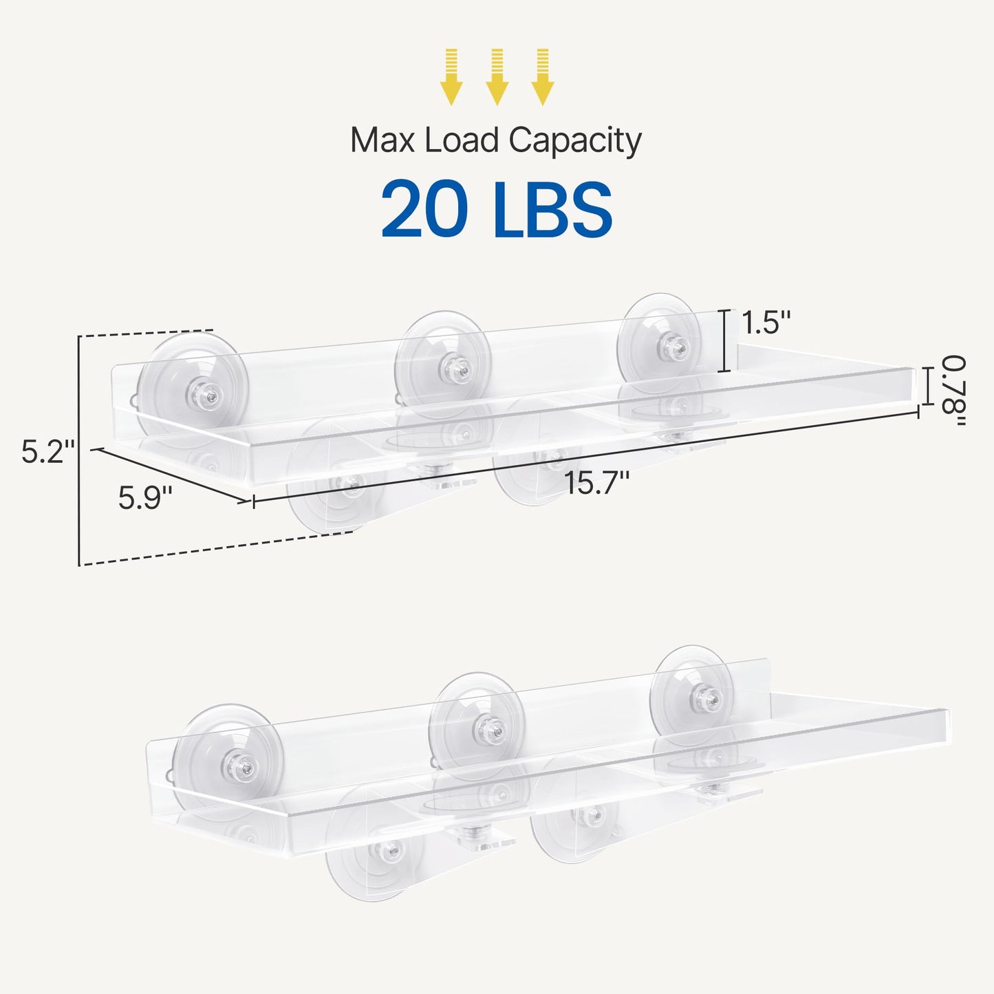 Leafory 2 Pack Window Plant Shelves, 15.7 x 5.9 Inch Heavy Duty Acrylic Floating Shelf, Strong Suction Cup Shelf with Support Bracket, Windowsill Holder for Succulents and Indoor Plants