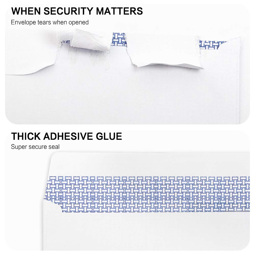 HERKKA #10 Security Self-Seal Envelopes, No.10 Windowless Bussiness Envelopes, Security Tinted with Printer Friendly Design - Size 4-1/8 x 9-1/2 Inch - White - 24 LB - 1000 Pack