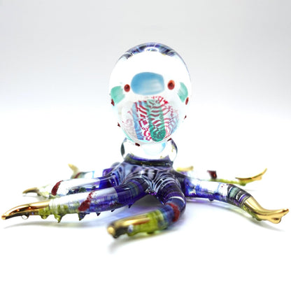Sansukjai Octopus Glass Handmade Figurine – Detailed Hand-Painted Blown Glass Sea Animal Sculpture with 22K Gold Accents – Collectible Marine Life Art & Unique Ocean Gift Décor (4 inches Multi-Blue)